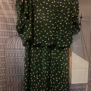 80's Jenny Label Green and White Abstract Secretary Dress